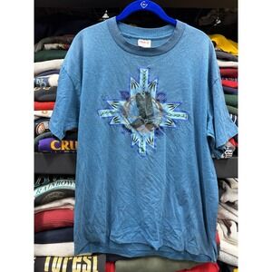 XL Vintage 1900s Single Stitch Cowboy Boot‎ Western Blue Tshirt